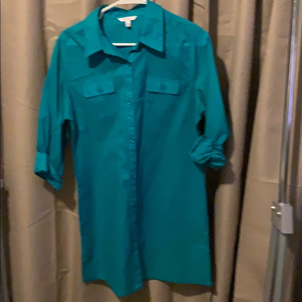 Long button up teal tunic